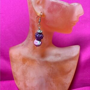 HANDMADE Purple and White Beaded Earrings